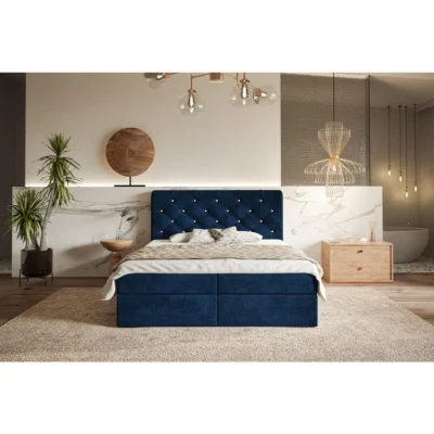 Alpi - Möbel Boxspringbett BOSTON in Dunkelblau, Liegefläche 120x200 cm – mit Bettkasten, Bonellfederkern